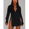imageLYANER Womens Button Down Shirt Dress Collar V Neck Long Sleeve Slit Sexy Shirt DressesBlack