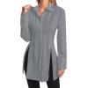 imageLYANER Womens Button Down Shirt Dress Collar V Neck Long Sleeve Slit Sexy Shirt DressesGray
