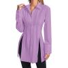 imageLYANER Womens Button Down Shirt Dress Collar V Neck Long Sleeve Slit Sexy Shirt DressesLight Purple