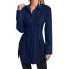imageLYANER Womens Button Down Shirt Dress Collar V Neck Long Sleeve Slit Sexy Shirt DressesNavy Blue
