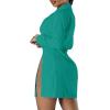 imageLYANER Womens Button Down Shirt Dress Collar V Neck Long Sleeve Slit Sexy Shirt DressesPeacock Green