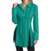 imageLYANER Womens Button Down Shirt Dress Collar V Neck Long Sleeve Slit Sexy Shirt DressesPeacock Green