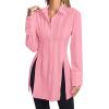 imageLYANER Womens Button Down Shirt Dress Collar V Neck Long Sleeve Slit Sexy Shirt DressesPink