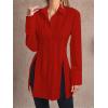 imageLYANER Womens Button Down Shirt Dress Collar V Neck Long Sleeve Slit Sexy Shirt DressesRed