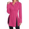 imageLYANER Womens Button Down Shirt Dress Collar V Neck Long Sleeve Slit Sexy Shirt DressesRose