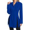 imageLYANER Womens Button Down Shirt Dress Collar V Neck Long Sleeve Slit Sexy Shirt DressesRoyal Blue