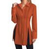 imageLYANER Womens Button Down Shirt Dress Collar V Neck Long Sleeve Slit Sexy Shirt DressesRust Red