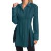 imageLYANER Womens Button Down Shirt Dress Collar V Neck Long Sleeve Slit Sexy Shirt DressesTeal Blue
