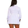 imageLYANER Womens Button Down Shirt Dress Collar V Neck Long Sleeve Slit Sexy Shirt DressesWhite