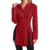 imageLYANER Womens Button Down Shirt Dress Collar V Neck Long Sleeve Slit Sexy Shirt DressesWine Red