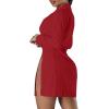 imageLYANER Womens Button Down Shirt Dress Collar V Neck Long Sleeve Slit Sexy Shirt DressesWine Red