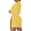 imageLYANER Womens Button Down Shirt Dress Collar V Neck Long Sleeve Slit Sexy Shirt DressesYellow