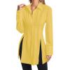 imageLYANER Womens Button Down Shirt Dress Collar V Neck Long Sleeve Slit Sexy Shirt DressesYellow