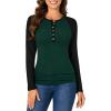 imageLYANER Womens Long Sleeves Ribbed Knit Tunic Shirts Scoop Neck Button Down Tops Casual Henley Tee Shirt Slim Fit BlousesDark Green