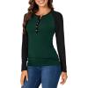 imageLYANER Womens Long Sleeves Ribbed Knit Tunic Shirts Scoop Neck Button Down Tops Casual Henley Tee Shirt Slim Fit BlousesDark Green