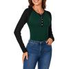 imageLYANER Womens Long Sleeves Ribbed Knit Tunic Shirts Scoop Neck Button Down Tops Casual Henley Tee Shirt Slim Fit BlousesDark Green
