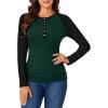 imageLYANER Womens Long Sleeves Ribbed Knit Tunic Shirts Scoop Neck Button Down Tops Casual Henley Tee Shirt Slim Fit BlousesDark Green