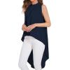 imageLYANER Womens Asymmetrical High Low Sleeveless Mock Neck Flowy Blouse TopsNavy Blue