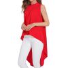 imageLYANER Womens Asymmetrical High Low Sleeveless Mock Neck Flowy Blouse TopsRed