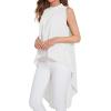 imageLYANER Womens Asymmetrical High Low Sleeveless Mock Neck Flowy Blouse TopsWhite