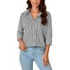 imageLYANER Womens Button Down Shirts Striped Classic Long Sleeve Collared V Neck Office Work Blouses TopsBlack