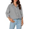 imageLYANER Womens Button Down Shirts Striped Classic Long Sleeve Collared V Neck Office Work Blouses TopsBlack