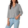 imageLYANER Womens Button Down Shirts Striped Classic Long Sleeve Collared V Neck Office Work Blouses TopsBlack