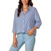 imageLYANER Womens Button Down Shirts Striped Classic Long Sleeve Collared V Neck Office Work Blouses TopsBlue