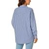 imageLYANER Womens Button Down Shirts Striped Classic Long Sleeve Collared V Neck Office Work Blouses TopsBlue