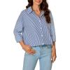 imageLYANER Womens Button Down Shirts Striped Classic Long Sleeve Collared V Neck Office Work Blouses TopsBlue