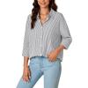 imageLYANER Womens Button Down Shirts Striped Classic Long Sleeve Collared V Neck Office Work Blouses TopsGray