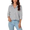 imageLYANER Womens Button Down Shirts Striped Classic Long Sleeve Collared V Neck Office Work Blouses TopsGray