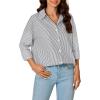 imageLYANER Womens Button Down Shirts Striped Classic Long Sleeve Collared V Neck Office Work Blouses TopsGray