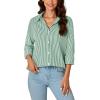 imageLYANER Womens Button Down Shirts Striped Classic Long Sleeve Collared V Neck Office Work Blouses TopsGreen