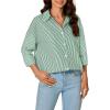 imageLYANER Womens Button Down Shirts Striped Classic Long Sleeve Collared V Neck Office Work Blouses TopsGreen