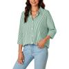 imageLYANER Womens Button Down Shirts Striped Classic Long Sleeve Collared V Neck Office Work Blouses TopsGreen