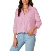 imageLYANER Womens Button Down Shirts Striped Classic Long Sleeve Collared V Neck Office Work Blouses TopsPink