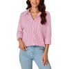 imageLYANER Womens Button Down Shirts Striped Classic Long Sleeve Collared V Neck Office Work Blouses TopsPink