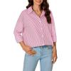 imageLYANER Womens Button Down Shirts Striped Classic Long Sleeve Collared V Neck Office Work Blouses TopsPink