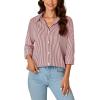 imageLYANER Womens Button Down Shirts Striped Classic Long Sleeve Collared V Neck Office Work Blouses TopsRed