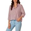 imageLYANER Womens Button Down Shirts Striped Classic Long Sleeve Collared V Neck Office Work Blouses TopsRed
