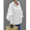 imageLYANER Womens Collar V Neck Lantern Long Sleeve Blouse Button Dwon Loose Shirt TopWhite