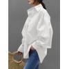 imageLYANER Womens Collar V Neck Lantern Long Sleeve Blouse Button Dwon Loose Shirt TopWhite