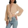 imageLYANER Womens Deep V Neck Long Sleeve Tie Front Knot Sexy Wrap Crop Top BlouseKhaki