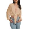 imageLYANER Womens Deep V Neck Long Sleeve Tie Front Knot Sexy Wrap Crop Top BlouseKhaki
