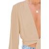 imageLYANER Womens Deep V Neck Long Sleeve Tie Front Knot Sexy Wrap Crop Top BlouseKhaki