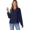 imageLYANER Womens Fall Long Sleeve Collar V Neck Button Down Ruffle Blouse Victorian Shirt TopsNavy Blue