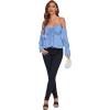imageLYANER Womens Off Shoulder Drawstring Pleated Hem Long Sleeve Crop Blouse Shirt TopLight Blue