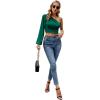 imageLYANER Womens Ruched One Shoulder Lantern Long Sleeve Crop Blouse Shirt TopGreen