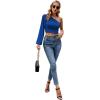imageLYANER Womens Ruched One Shoulder Lantern Long Sleeve Crop Blouse Shirt TopRoyal Blue